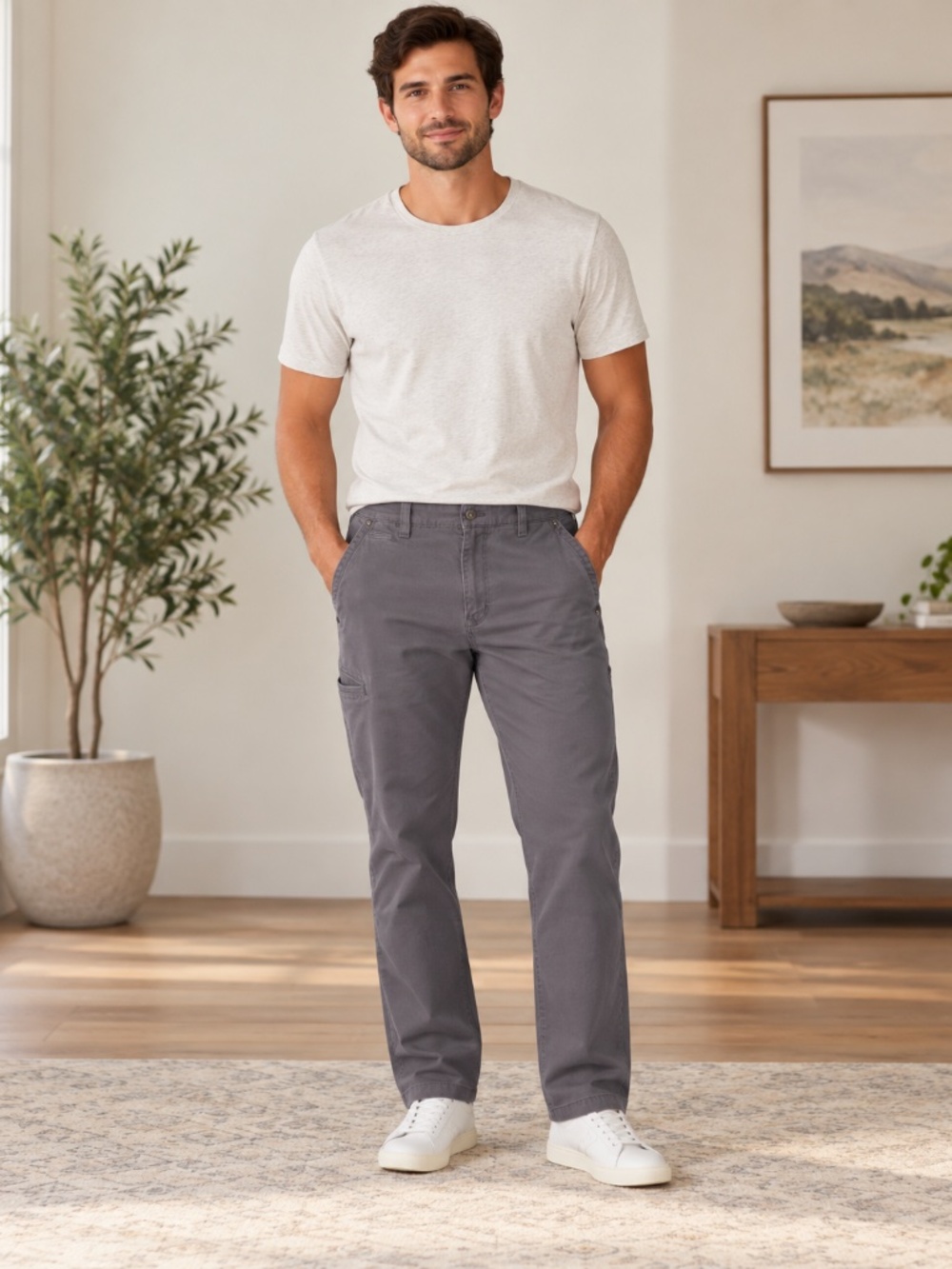 Duluth Trading DuluthFlex Ballroom Khakis Mens 34x32 Gray Stretch Work Pants